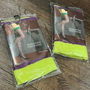 NWT Leg Avenue Stockings  opaque and sheer striped Purple and Green 2 total